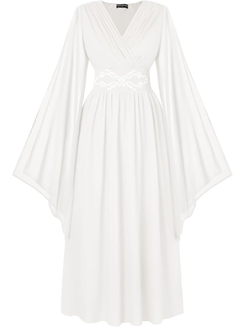 Women's White Bell Sleeve Wrap V Neck Embroidery Imported Costume Dress